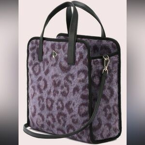 Kate Spade New York Morley Purple Leopard Furry Fleece Crossbody Tote NWOT